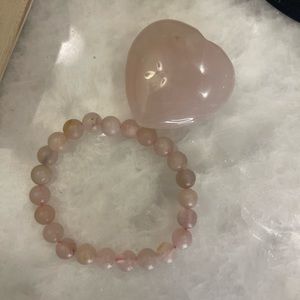 Bundelina-Rose quartz Heart and matte Rose Quartz Bracelet. 2 Pieces.